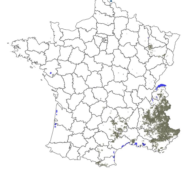 Carte répartition du loup en France 2018 - Source ONCFS